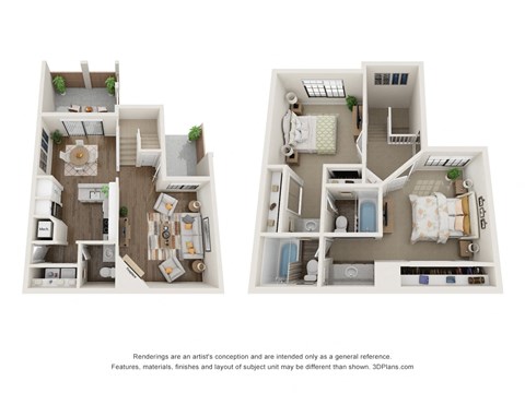 Floor plan for 2 beds, 2.5 baths, 1182 sqft